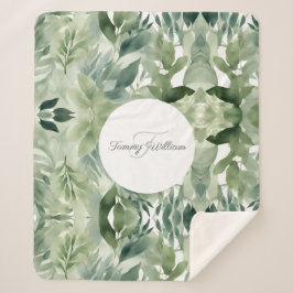 Manta Sherpa Sage Green Flora Elegante Sherpa Blanket