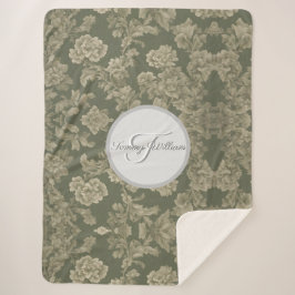 Manta Sherpa Sage Green Flora Elegante Sherpa Blanket