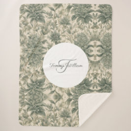 Manta Sherpa Sage Green Floral Elegante