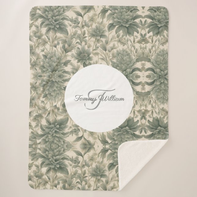 Manta Sherpa Sage Green Floral Elegante (Anverso)