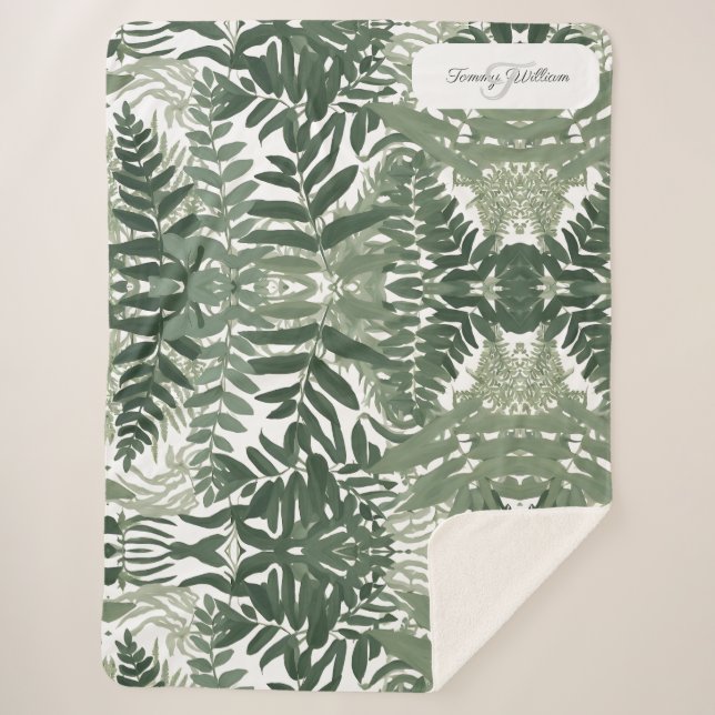 Manta Sherpa Sage Green Floral Elegante (Anverso)