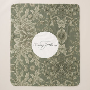 Manta Sherpa Sage Green Floral Elegante