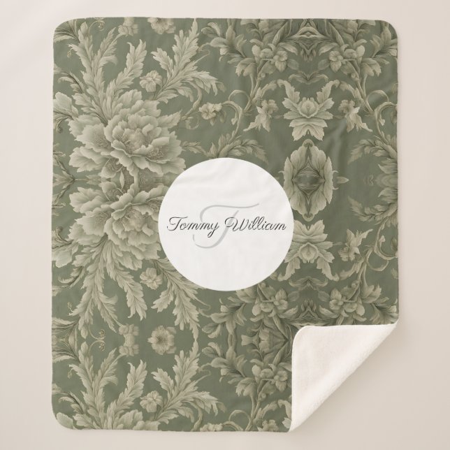 Manta Sherpa Sage Green Floral Elegante (Anverso)