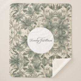 Manta Sherpa Sage Green Floral Elegante