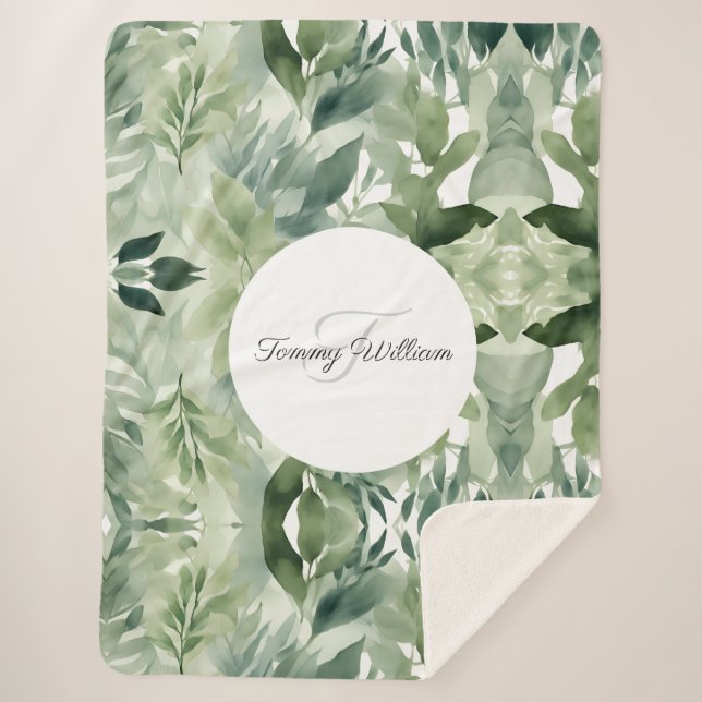 Manta Sherpa Sage Green Floral Elegante (Anverso)