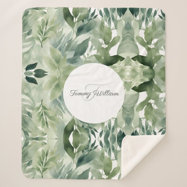 Manta Sherpa Sage Green Floral Elegante (Anverso)