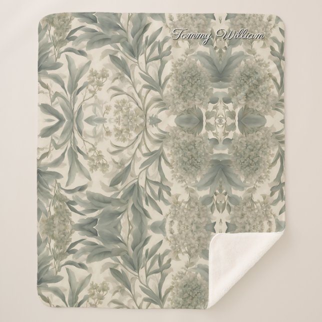 Manta Sherpa Sage Green Floral Elegante (Anverso)