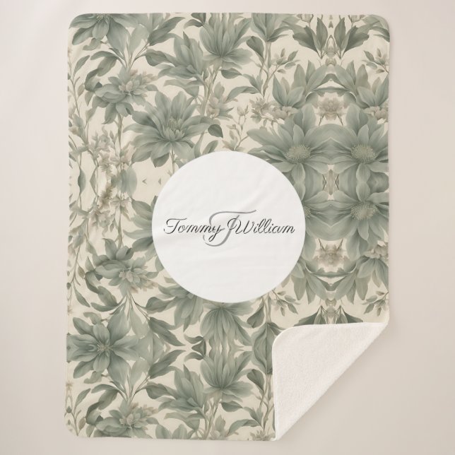 Manta Sherpa Sage Green Floral Elegante (Anverso)