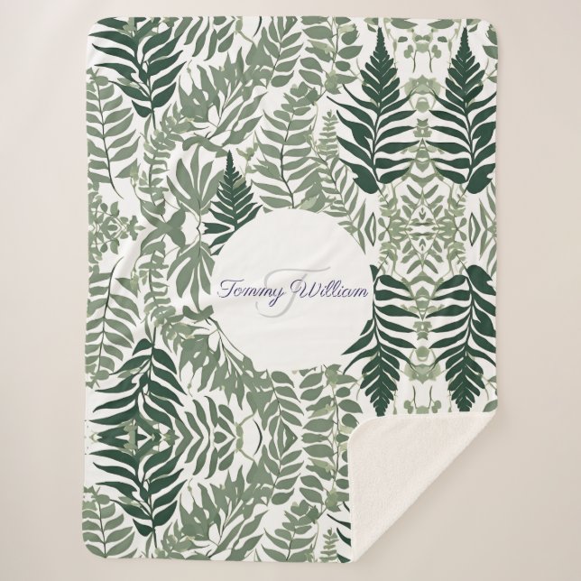 Manta Sherpa Sage Green Floral Elegante (Anverso)