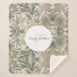 Manta Sherpa Sage Green Floral Elegante