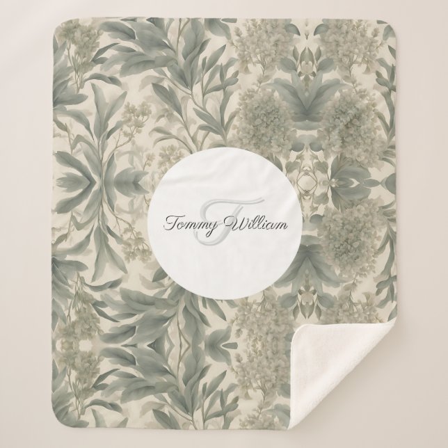 Manta Sherpa Sage Green Floral Elegante (Anverso)