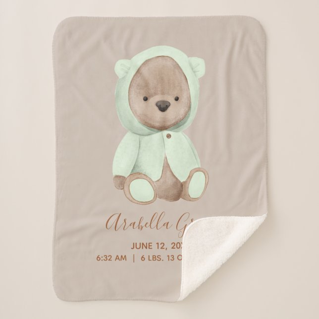 Manta Sherpa Sage Green Teddy Bear Baby Stats (Anverso)