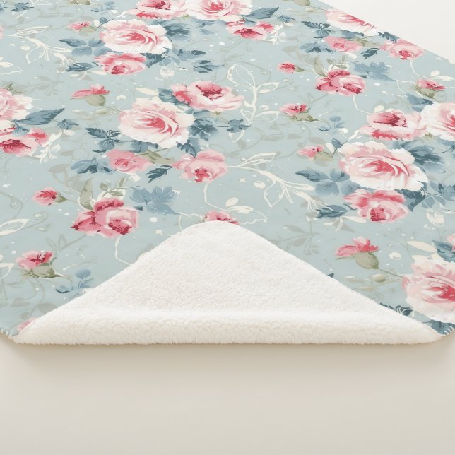 Manta Sherpa Sage Green Winter Floral Pattern (3/4)