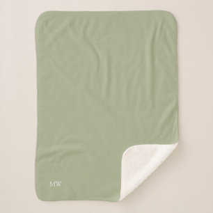 Manta Sherpa Sage Monograma inicial suave cálido acogedor