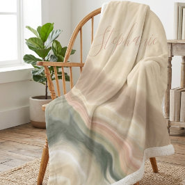 Manta Sherpa Sage Verde y Beige Nombre Abstracto Acuarela