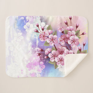 Manta Sherpa Sakura rosa sobre fondo de pintura