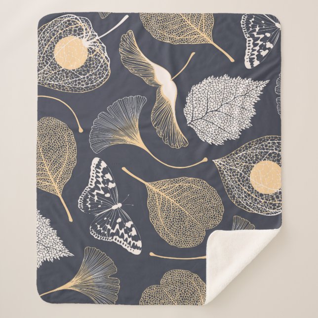 Manta Sherpa Sale Ginkgo: Elegancia Floral Sin Marea. (Anverso)