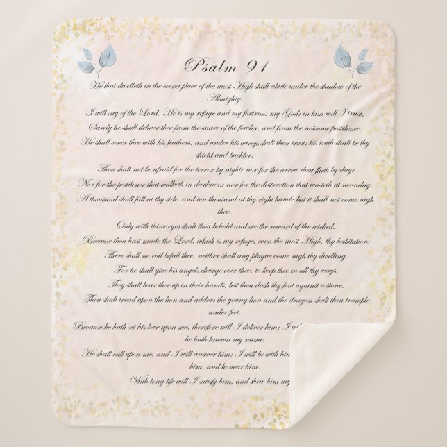 Manta Sherpa Salmo 91, Scripture & Eucalyptus Leaves, Rubor (Anverso)