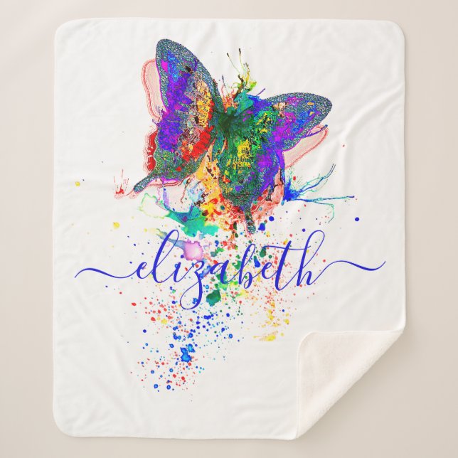 Manta Sherpa Salpicadura de mariposa personalizada (Anverso)
