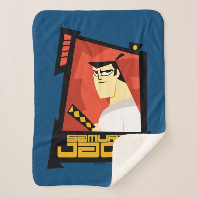 Manta Sherpa Samurai Jack sonriendo gráfico de marco futurista (Anverso)