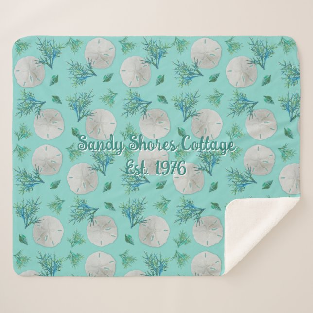 Manta Sherpa Sand Dollars Pattern Turquoise Coastal Home (Anverso (horizontal))