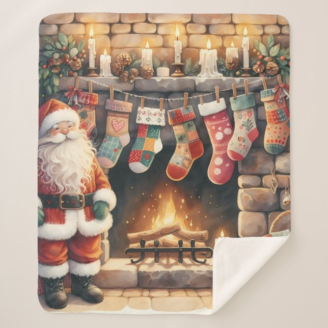 Manta Sherpa Santa by Fireplace Christmas Stockings (Anverso)