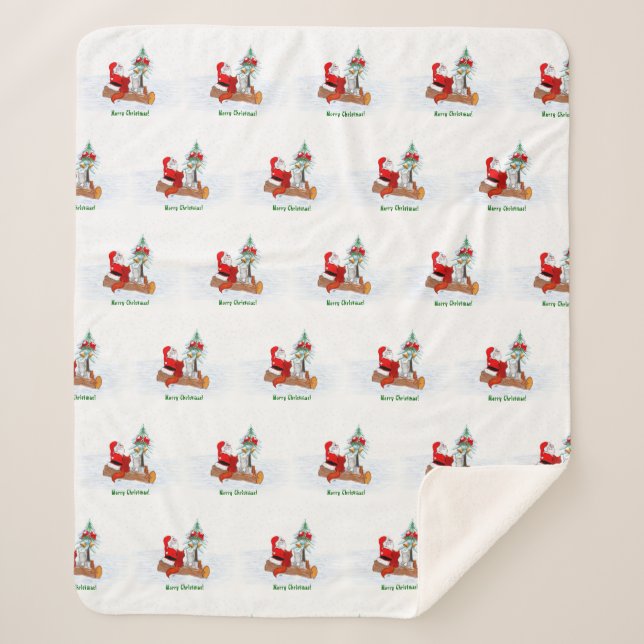 Manta Sherpa Santa Claus con Fox de Conejo y Squirrel (Anverso)