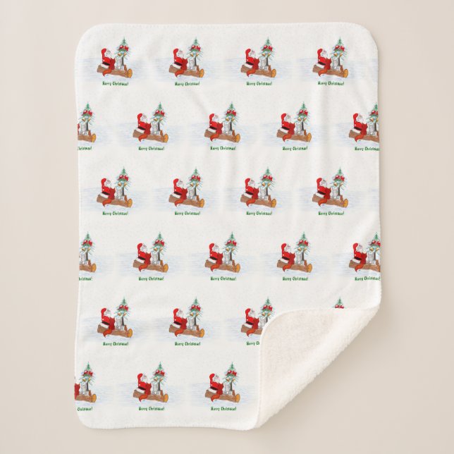 Manta Sherpa Santa Claus con Fox de Conejo y Squirrel (Anverso)