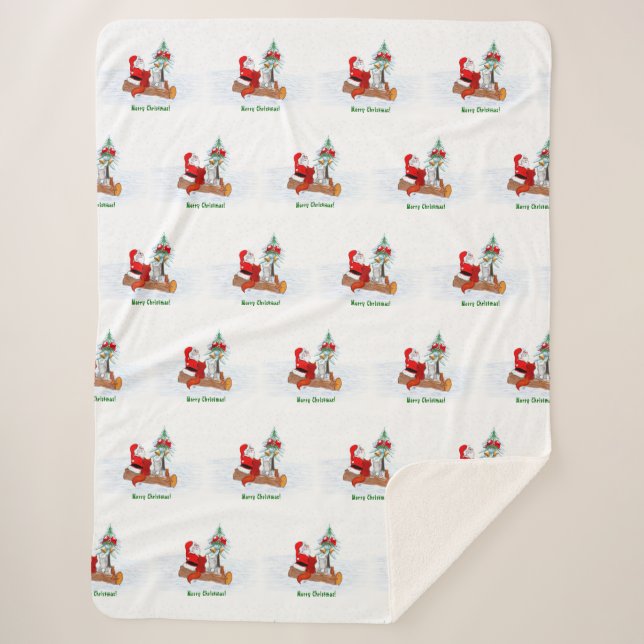 Manta Sherpa Santa Claus con Fox de Conejo y Squirrel (Anverso)