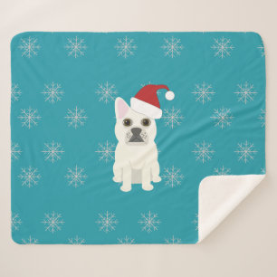Manta Sherpa Santa Frenchie, Copos de Nieve Azules