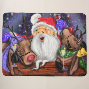 Manta Sherpa Santa y los renos divertidos Navidades Sherpa Blan