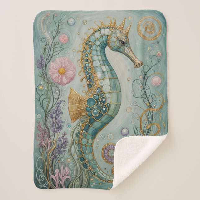 Manta Sherpa Santuario Shimmering Seahorse (Anverso)