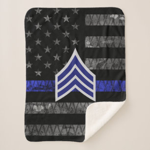 Manta Sherpa Sargento Stripes Bandera de la Línea Azul delgada