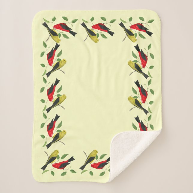 Manta Sherpa Scarlet Tanagers Bird Art Sherpa Blanket (Anverso)