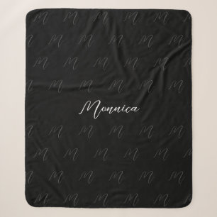 Manta Sherpa Script Elegante Negro Personalizado