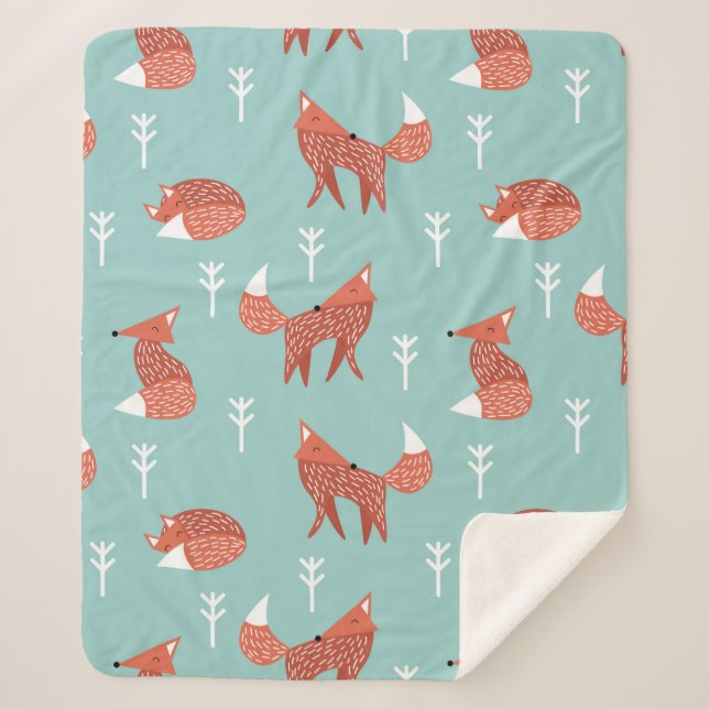 Manta Sherpa Seamless illustration pattern with cute orange fox (Anverso)