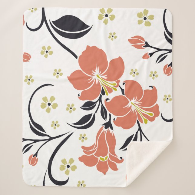 Manta Sherpa Seamless luxury pattern with flowersflower, lace,  (Anverso)