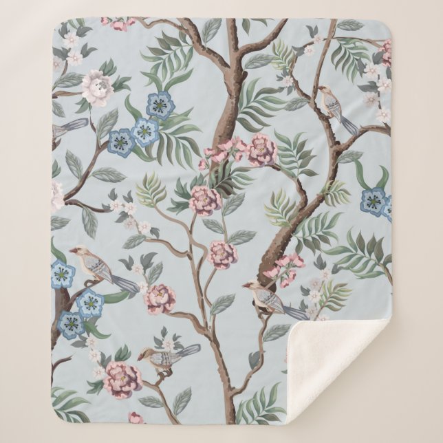 Manta Sherpa Seamless pattern in chinoiserie style with peonies (Anverso)