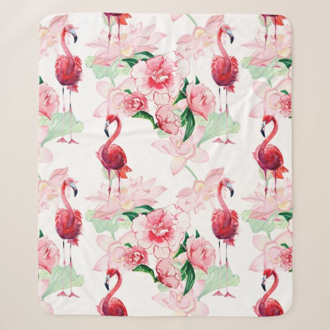 Manta Sherpa Seamless pattern with pink flamingo (Anverso)