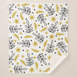 Manta Sherpa Seamless pattern with snowflakes and fir branches.