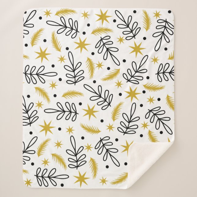 Manta Sherpa Seamless pattern with snowflakes and fir branches. (Anverso)