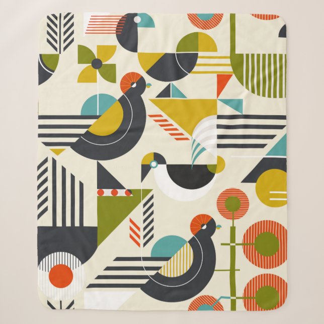 Manta Sherpa Seamless pattern with stylized birds in retro bauh (Anverso)