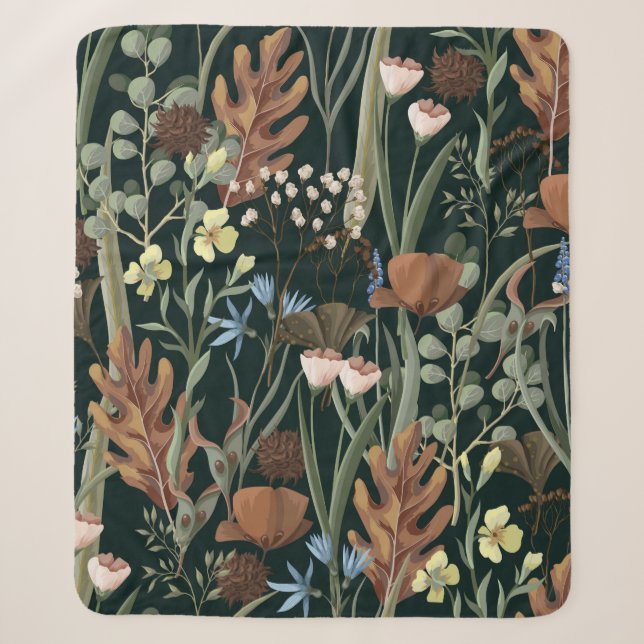 Manta Sherpa Seamless pattern with wild and dried flowers. Autu (Anverso)