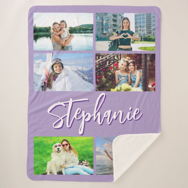 Manta Sherpa Seis Collages de fotos horizontales personalizados (Anverso)
