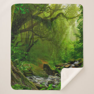 Manta Sherpa Selva de Nepal con jungla de ríos, bosque, tierra,