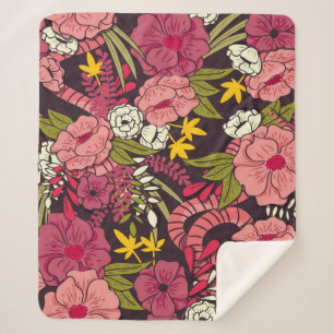 Manta Sherpa Selva floral con patrón de serpientes, flor tropic