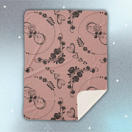 Manta Sherpa Sencillos corazones negros, florales, infinitos en