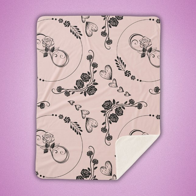 Manta Sherpa Sencillos corazones negros, florales, infinitos en (Subido por el creador)