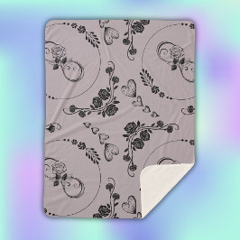 Manta Sherpa Sencillos corazones negros, florales, infinitos en