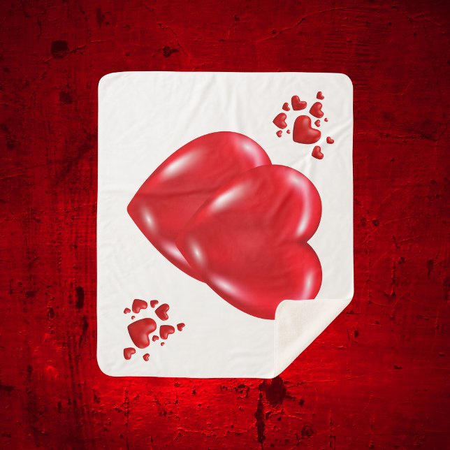 Manta Sherpa Sencillos corazones rojos en el blanco Feliz Día d (Subido por el creador)
